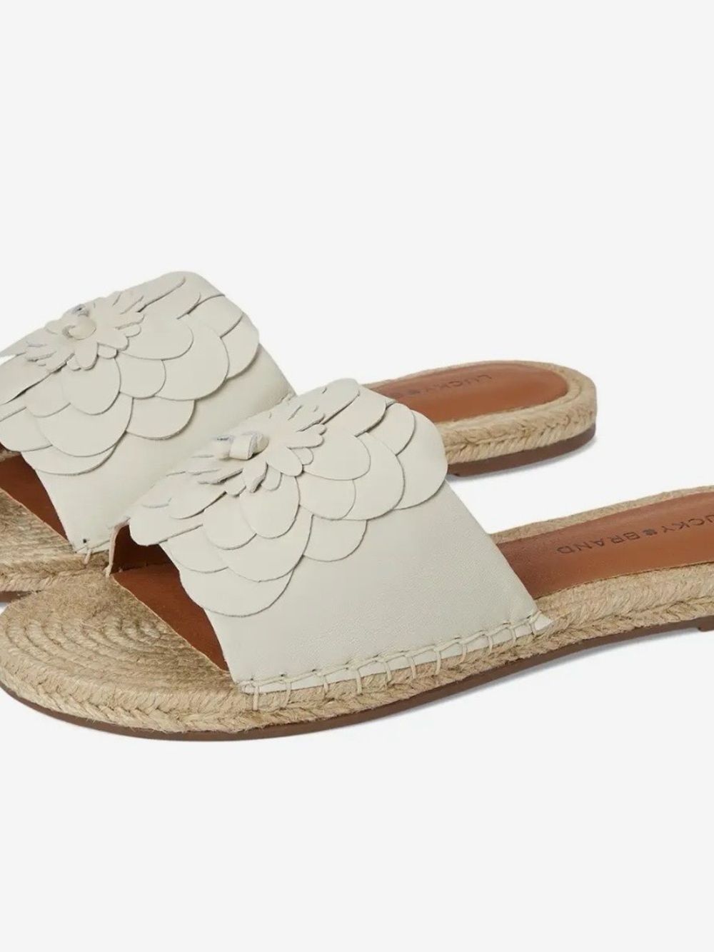 Lucky Brand Biricha Floral Flat Sandals, leather, tusk colored, Size 9.5